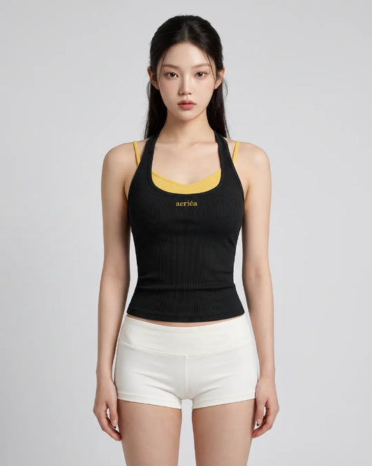 雙肩帶撞色掛脖 Bra Top (附固定胸墊)