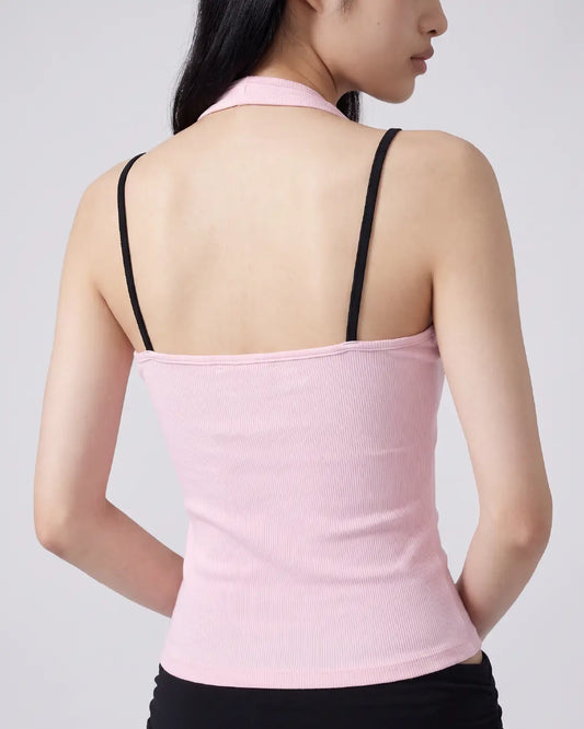 雙肩帶撞色掛脖 Bra Top (附固定胸墊)